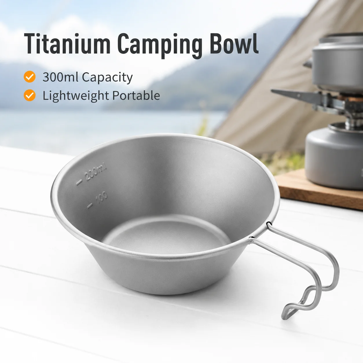 Outdoor Camping Meals - Mangkuk Titanium Sierra Ringan dengan Gagang