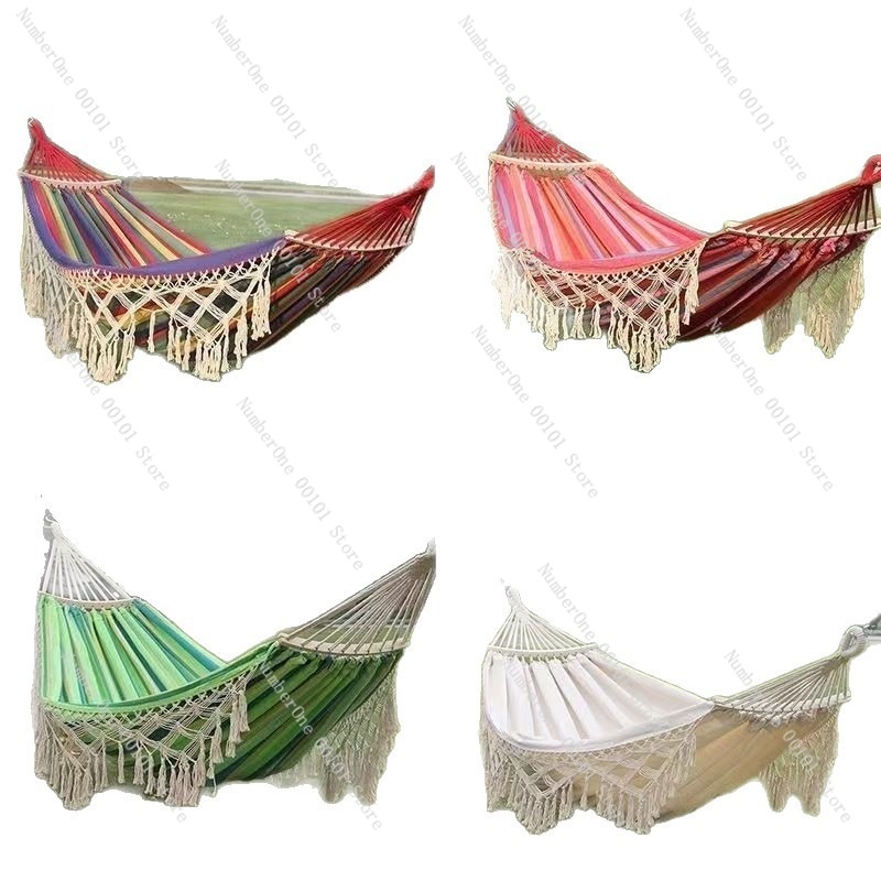 Outdoor Camping Hammock Chair - Hammock Kanvas Ganda dengan Rumbai, Ayunan