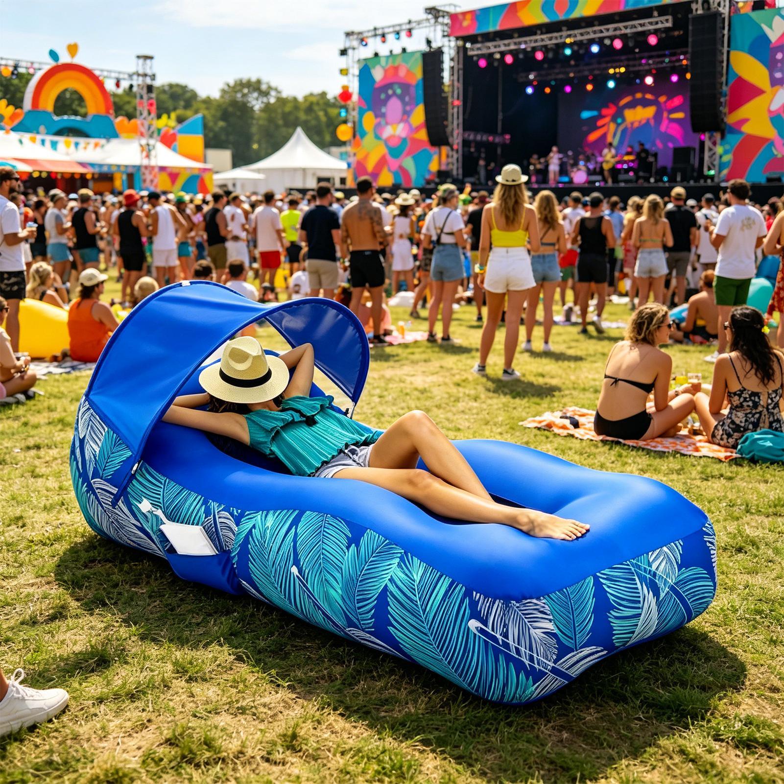 Outdoor Camping Couch - Kursi Santai Tiup dengan Kanopi Pantai