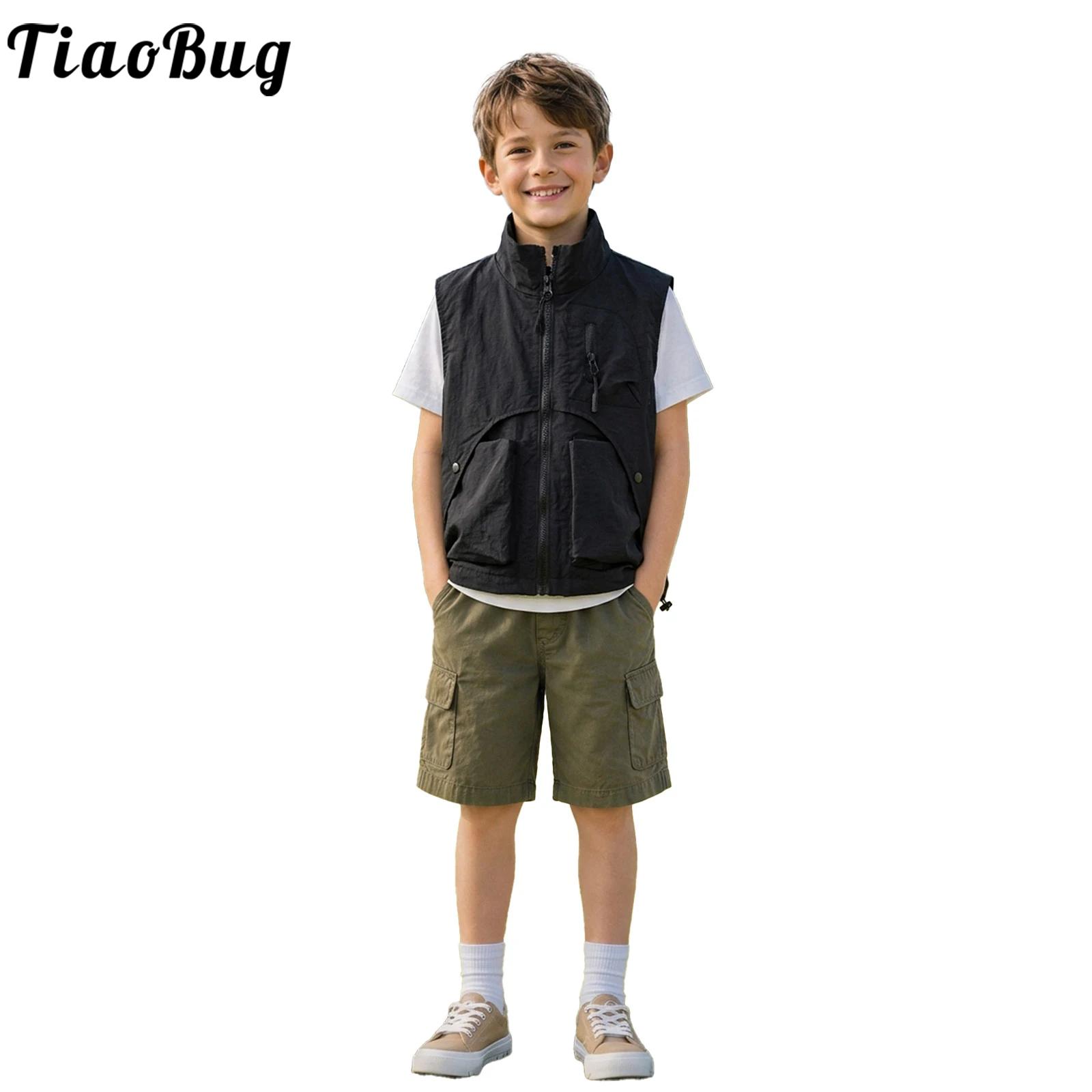 Outdoor Camping Kids Activities - Rompi Kargo Ritsleting Fashion Anak Laki-laki,