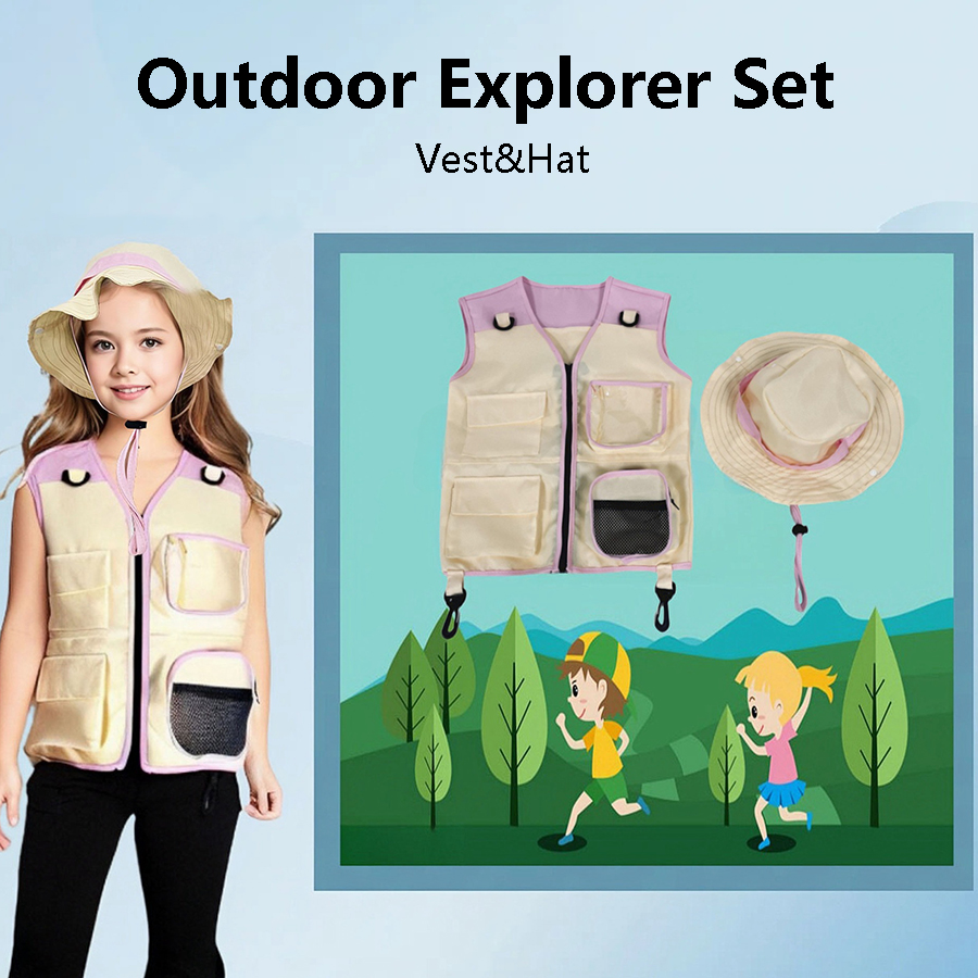 Outdoor Camping Kids Activities - Setelan topi rompi penjelajah anak-anak pakaian