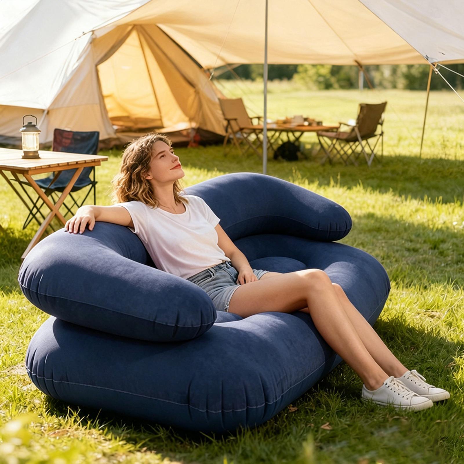 Sofa Angin Tiup Ganda Dua Dudu - Outdoor Camping Couch ulasan dan harga