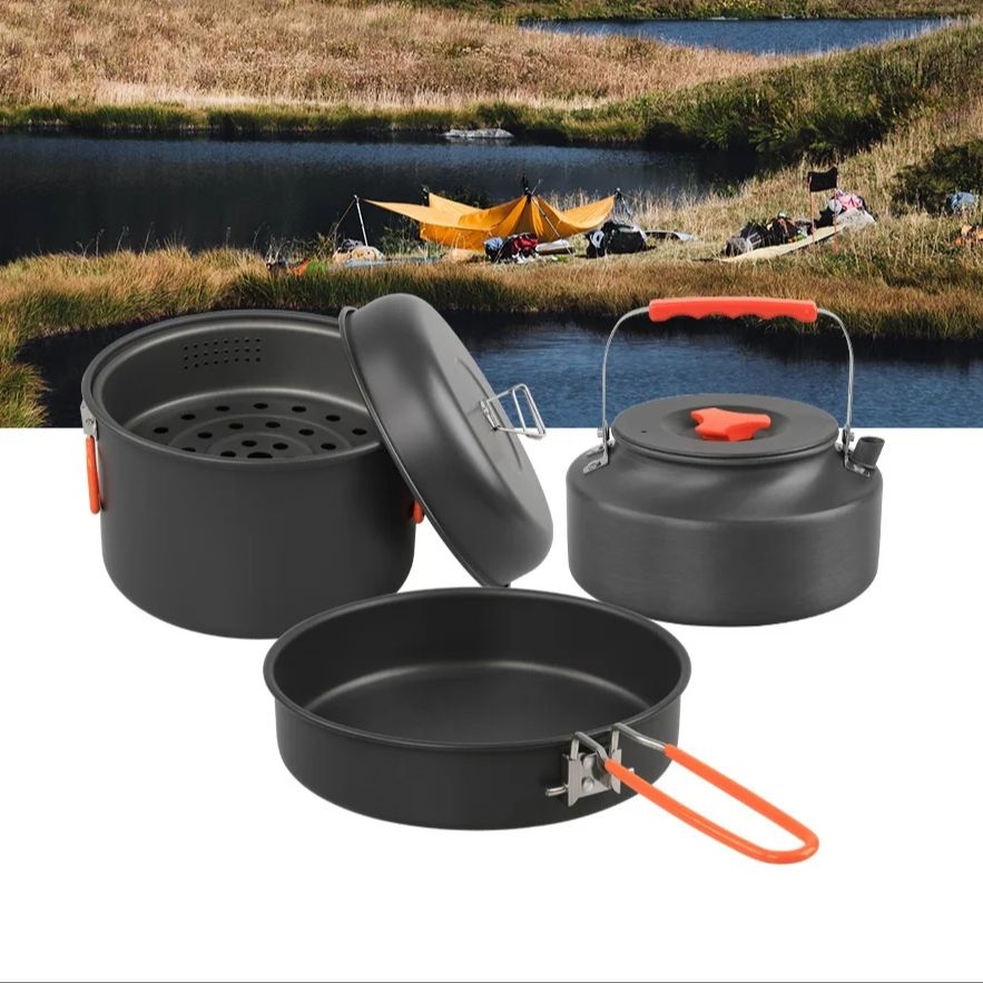 Panci masak luar ruangan, pera - Outdoor Camping Cooking Set ulasan dan harga